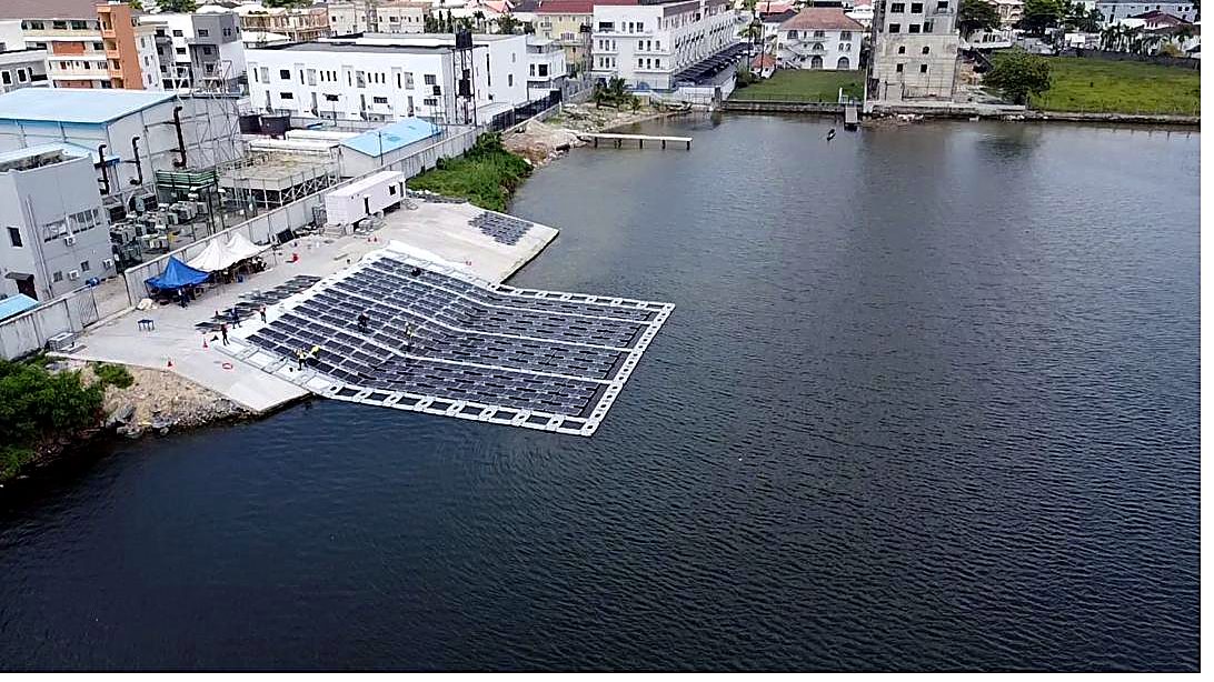 Nova Utilities floating solar array on the Lekki Lagoon, Lagos